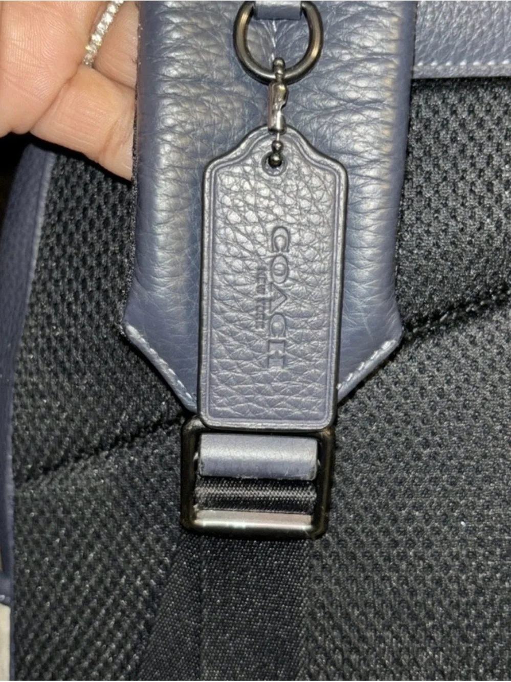 Coach Navy, Cream & Red Striped Men’s Leather Backpack